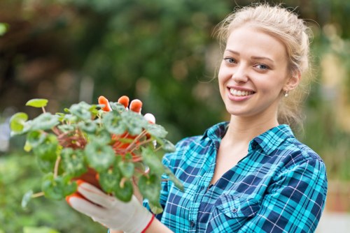 Landscaping service team preparing a garden project agreement